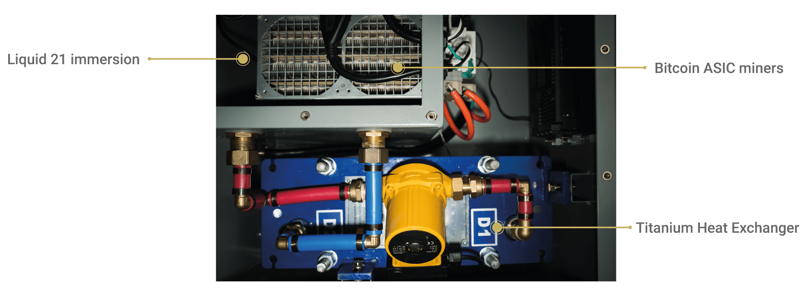 Constellation Heater interior: immersion tank, pump and titanium heat exchanger